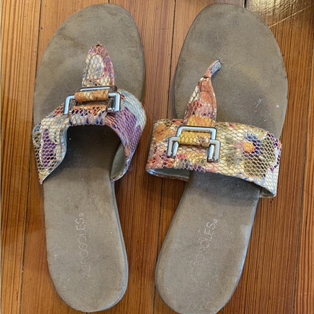 AEROSOLES Colorful Snakeskin Floral Slide Sandals
